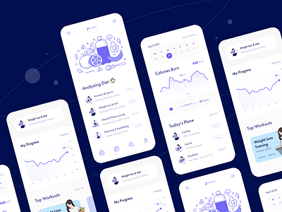 Fitness App Design animation calories counter clean diet fintech fintech app design fitness flat food app gym health care minimal nutrition nutrition app running ui weight workout yoga