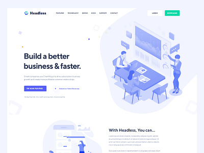 Headless || Landing Page agency app business clean color design flat illustration landing landing page minimal software house startup trend typography ui uiux ux web website