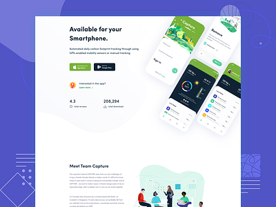 Capture.club || Landing Page agency app app design business carbon carbon fiber carbon footprin clean environment pollution flat global warming green illustration ios iphonex landing page minimal startup trend uiux