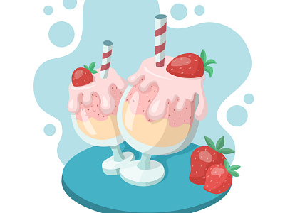 Two strawberry milkshakes cartoon cute vector