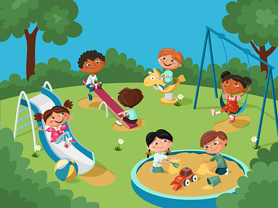 Playground cartoon cute illustration kids playground vector