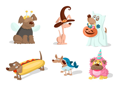 Dogs in Carnival Costumes cartoon costume cute dog illustration kids vector