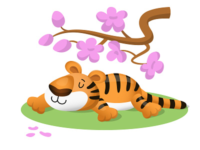 A Tiger Lies Under a Sakura Tree