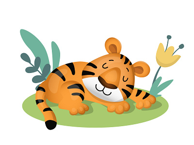Sleeping Tiger cartoon cute design illustration kids tiger vector