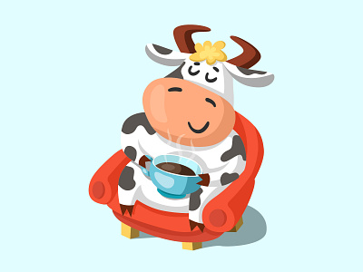 A Cow Drinking Tea cartoon cow cute design illustration illustrator kids tea vector