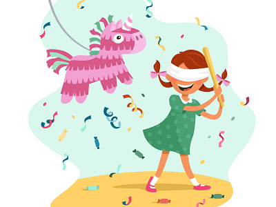 The Girl Hits the Piñata cartoon cute girl illustration illustrator kids piñata vector