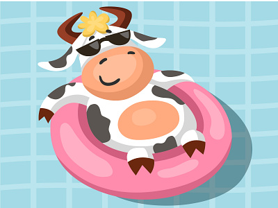 A Cow in a Swimming Pool cartoon cow cute design illustration illustrator logo pool vector