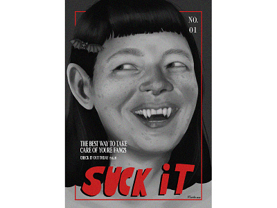 Suck it black design digitalart fangs illustration magazine cover red vampires