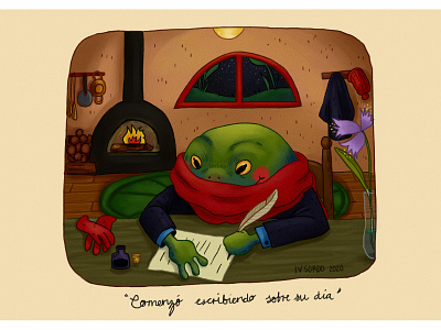Little frog writing childrens book colorfull digitalart frog illustration