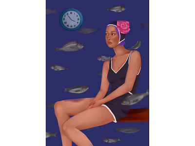 Thinking about swimming blue digitalart illustration