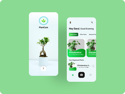 PlantCare App UI design green landingpage plant illustration uiux