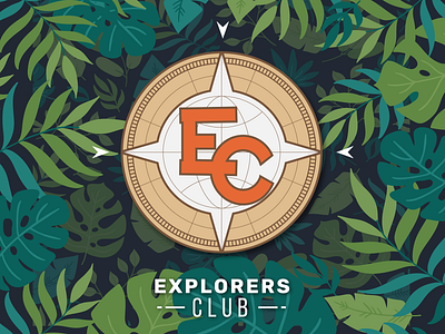 Adventure is out there - Explorers Club brand compass design direction illustration logo vegetal