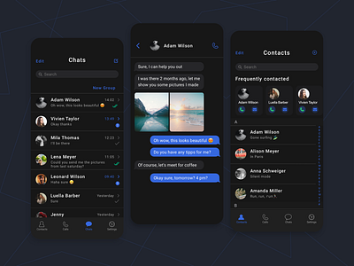 Messenger App Design Dark Mode app app design chat dark mode dark theme dark ui design designs message app messaging messenger messenger app mobile mobile app design mobile design sketch ui ui ux ui design uidesign