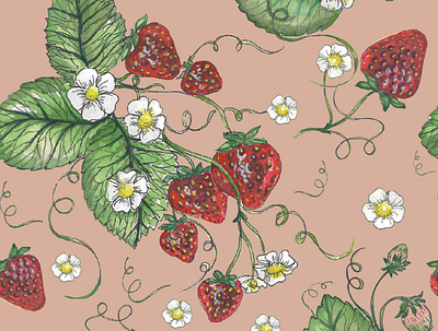 Strawberry_pattern design illustration pattern pattern design watercolour