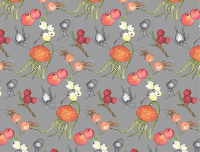 Berries_pattern design illustration pattern pattern design watercolour