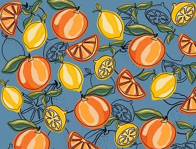 Summer Fruits_Pattern blue design fruit green illustration juicy lemon orange pattern pattern design procreate summer yellow