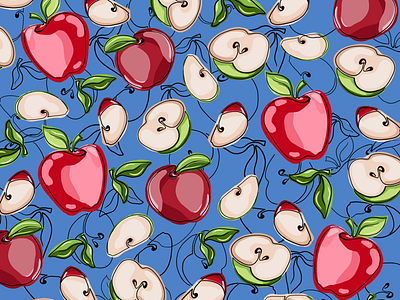 Apples_Pattern apple blue fruit green apple illustration pattern pattern design procreate red apple summer