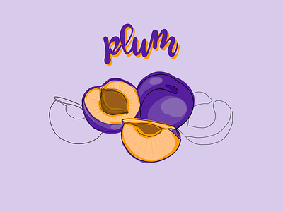 Plum abstract calligraphy design digital art fresh fruit graphic illustration juicy plum purple simple yellow