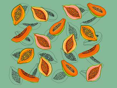 Papaya Love design digital art fruit graphic green illustration papaya procreate yellow