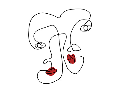 Two women friends graphic illustration line lineart lover procreate red rouge women women in illustration