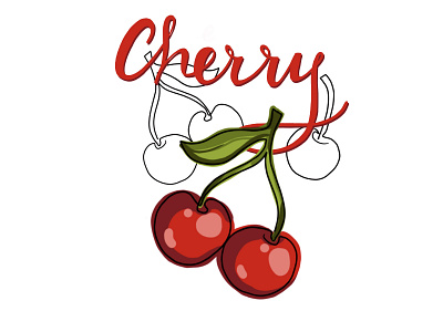 Cherry cherry lady cherries cherry fruit illustration lineart procreate red summer
