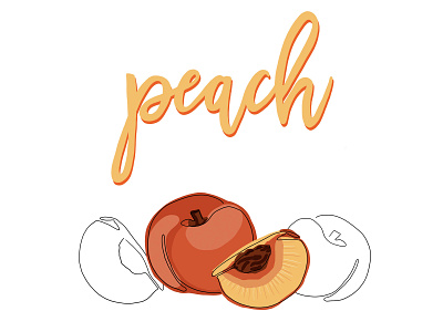 Peaches colour fruit graphic illustration lineart procreate summer yellow