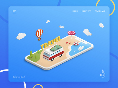 Travel Landing Free PSD free free landing free psd freebee freebie freebie psd illustration isometric travel trend 2019