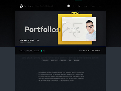 Encide Article (Portfolios 2016) article blog collection dark featured header hero portfolios slate web website