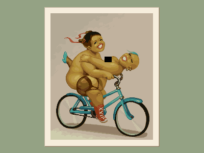 Girls on a Bike Pinup 2d bicycle bike color first shot illustration lgbt pinup pixelart retro transportation vintage