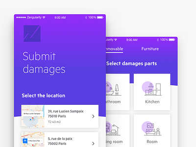 Insurance - Submit damages app categories list minimal product ui ux
