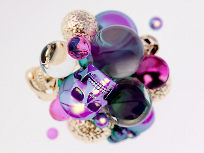 Purple Skull bubbles c4d cgi cinema 4d colorful colourful design flow glass gold graphic halloween illustration purple skull texture