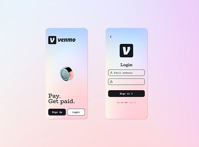 Venmo Login Re-design 3d app dailyui design holographic login microcopy onboarding redesign ui ux venmo