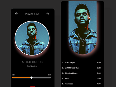 Concept of Music App. adobexd android design graphicdesign illustration the ui ui design ui mobile ux uxdesigner uiux ux ux ui ux design vector weeknd