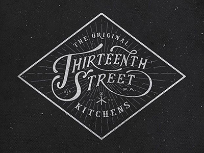 Thirteenth Street Kitchens Nº 001 antique badge branding diamond icon identity logo philadelphia script seal typography vintage