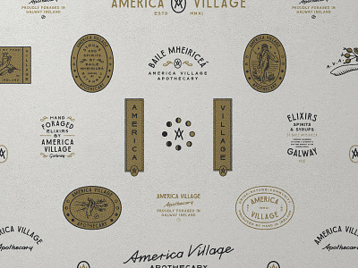 America Village Nº 001 antique apothecary deco heritage identity ireland liquor lockup script spirits typography vintage