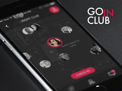 Go In Club - Meet new people or find each other in crowded place black ibeacon indoor ios maps noir tinder ui