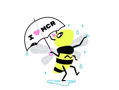 Bee rain dance bee character dance design illustration manchester rain umbrella vector