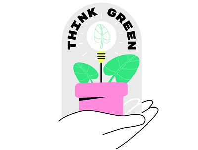 Think green character design eco idea illustration plant pot vector