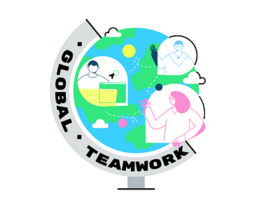 Global teamwork character design global illustration team vector