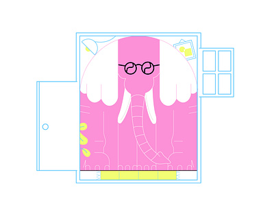 Elephant in the room character elephant glasses illustration room sqeeze vector