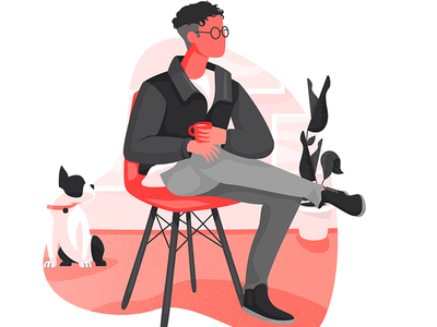 Contact character coffee contact dog illustration office studio tea vector