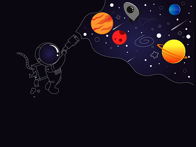 Space illustration 1: Astronaut with a telescope