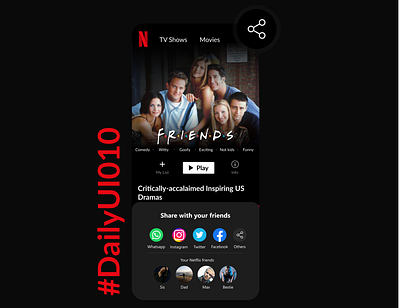 #DailyUI 010 black dailyui dailyuichallenge figma figmadesign netflix netflix and chill redesign share share button share concept ui