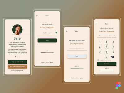 Bare© Mobile App | Daily UI 001 (Sign-up) ai app beauty dailyui dailyuichallenge mobile app design sign up sign up form signup ui