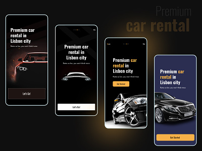 Car rental booking app with different splash page bmw branding car carrental carrentalapp carrentalbusiness figma design uberapp ui uiux