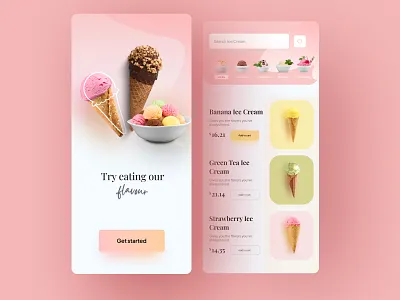 Ice Cream Shop App cone dessert ecommerce flavours food and drink ice cream app ice cream shop icecream iceland interface minimal mobile mobile app mobile apps mobile ui mobileappdesign online ice cream scoop ui ux design vanilla