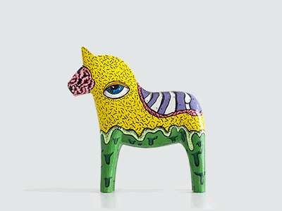Dala häst 90s abstract bones horse melting retro toy vintage weird yellow