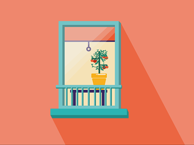 WIP building cute flat house plant tomato vector window