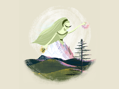 Nature character dress girl illustration landscape mountains nature seasons