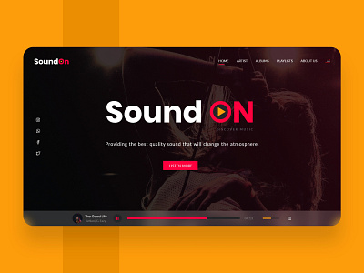 SoundOn (Music Website) banner header design hero header hero section homepage landing page landingpage music music app music player musician ui design uidesign web design web designer website website design website design company website designer